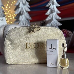 Dior Gold Cosmetics Bag with Mini J’adore Perfume
